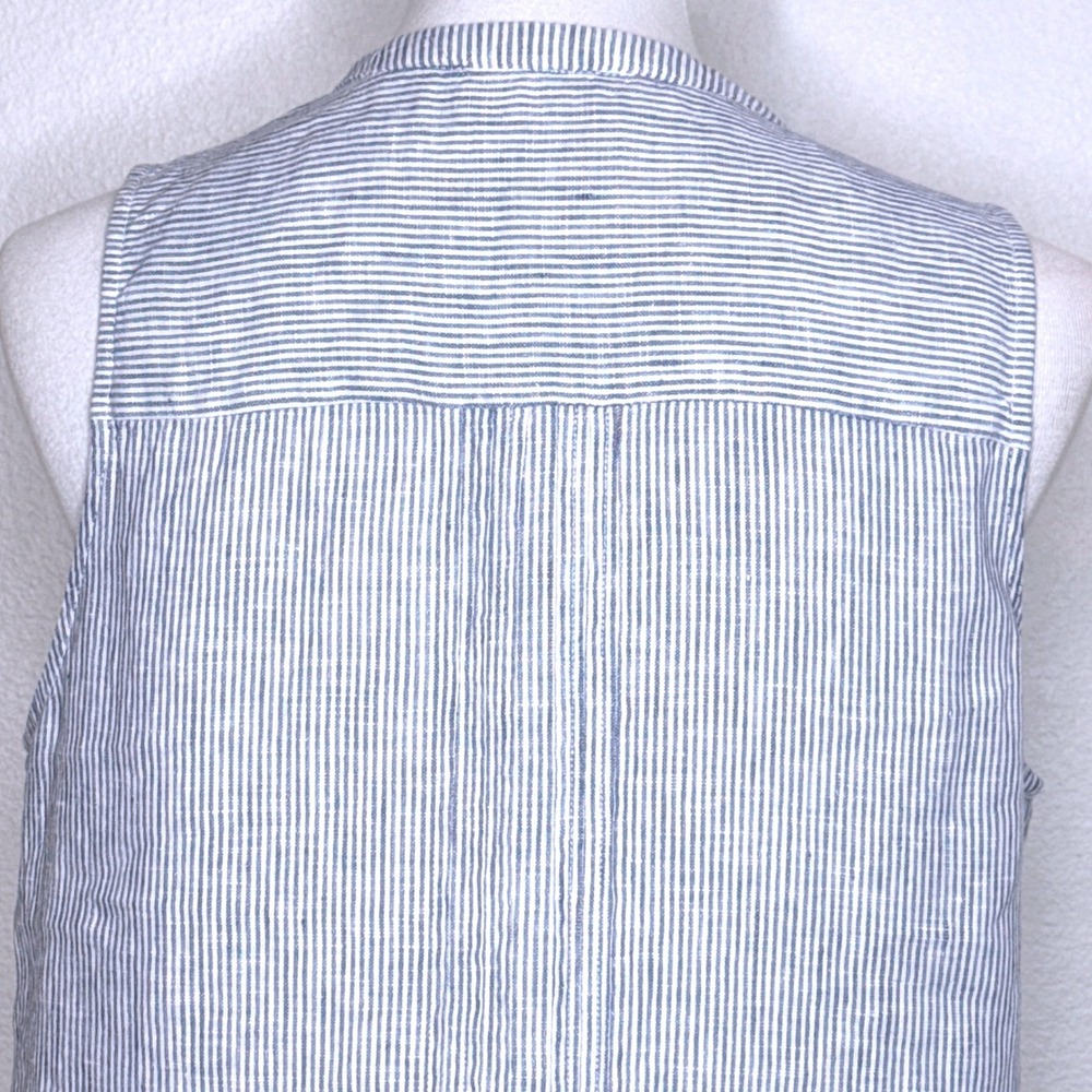 QUINCE 100% European Linen Sleeveless Swing Dress M Blue Pinstripe EUC Beach - Picture 7 of 10